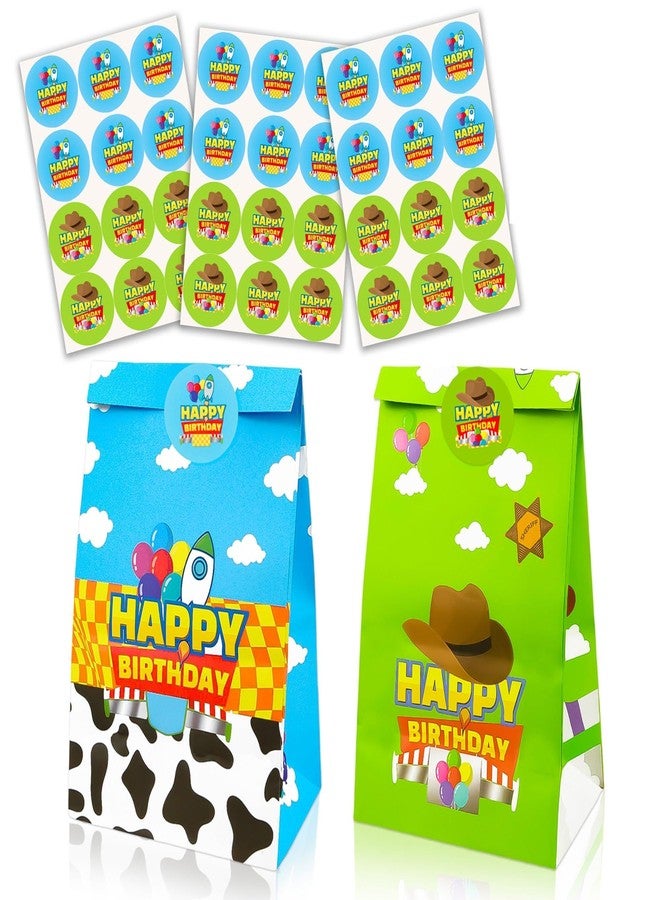 CHENRINDECO 32Pcs Cartoon Story Theme Gift Paper Bags with Stickers, Blue Sky White Clouds Small Rocket Party Candy Bags, Suitable for Toy-Themed Party Supplies - Image 1